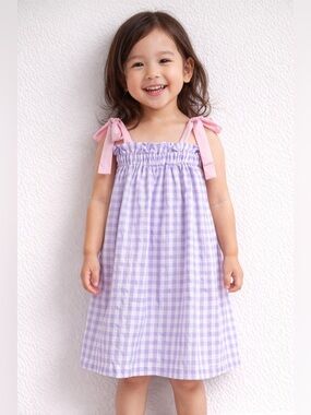 Stitchy fish Check Yes Gingham Dress Purple white pink toddler girl 3T